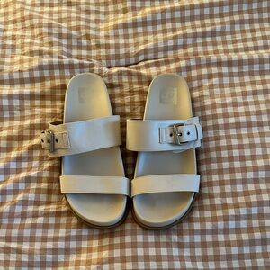 Cream Double-Strap Slide Sandals